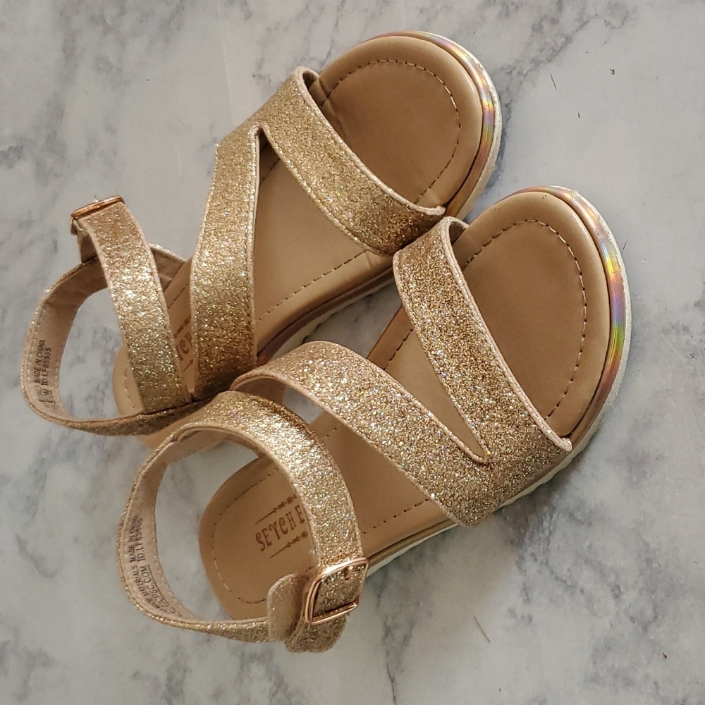 Seychelles kids glitter gold sandals